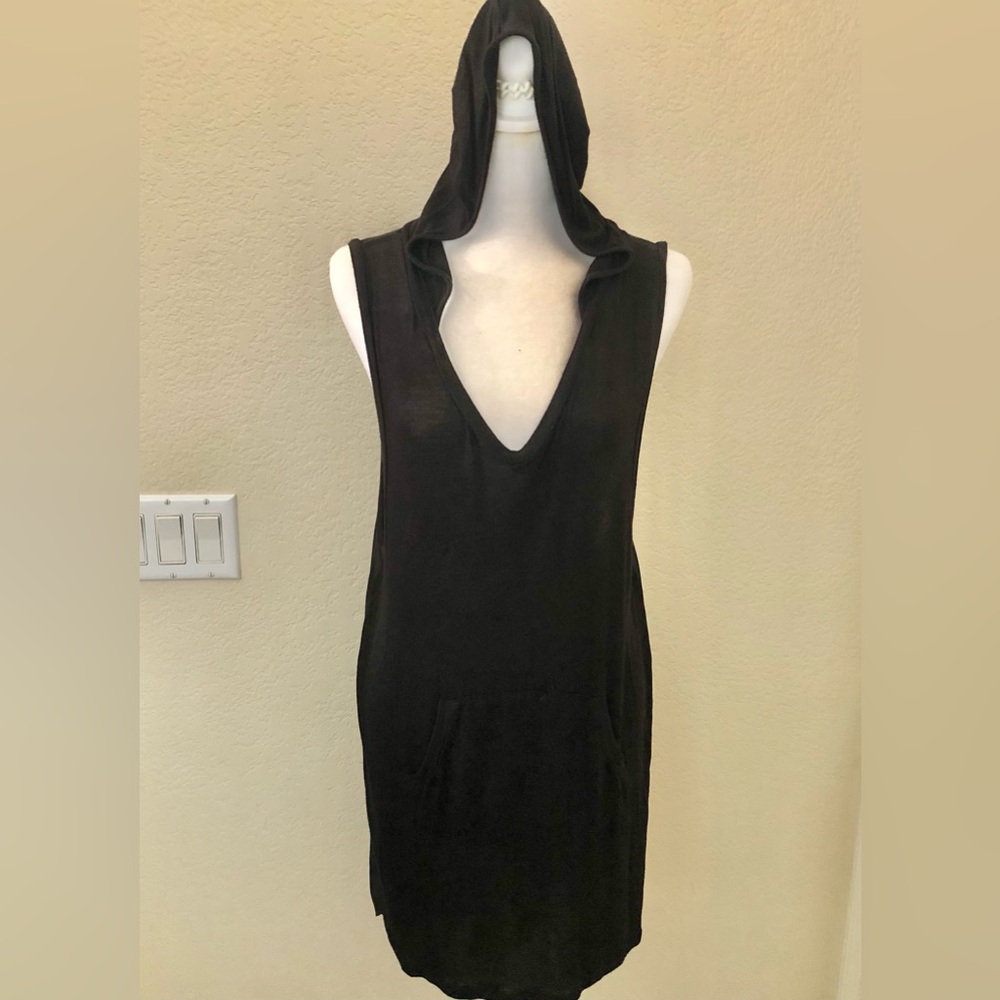 Bozzolo Black Hoodie Swim Coverup or Dress. Sheer Back